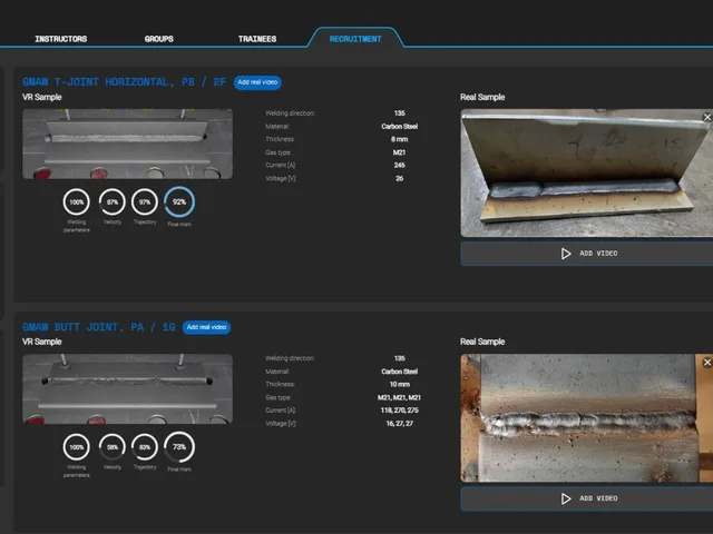 Dig in Vision WebPanel: AI-assisted assessment of VR weld seams compared to a real sample