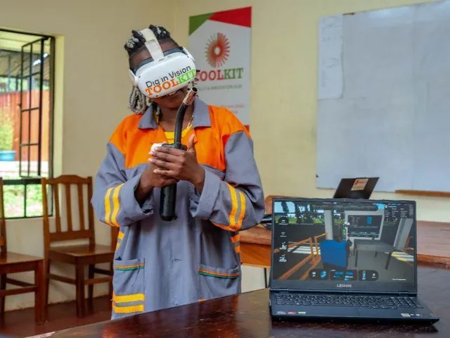 Trainee using a Dig in Vision XR headset at the ToolKit iSkills and Innovation Hub in Nairobi